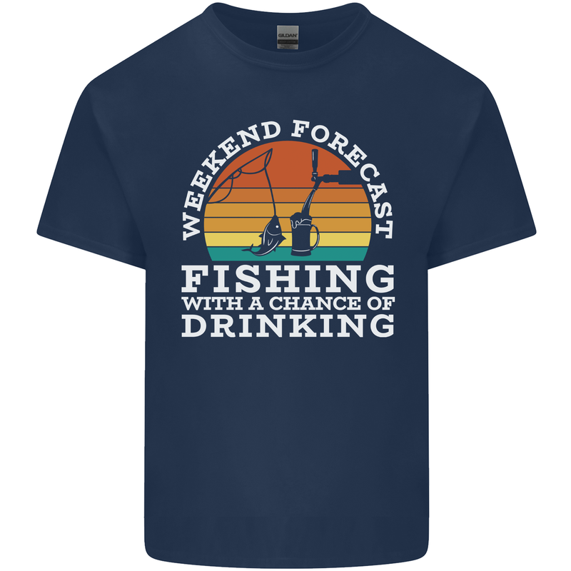 Fishing Forecast Funny Fisherman Beer Alcohol Mens Cotton T-Shirt Tee Top Navy Blue