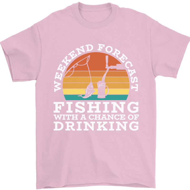 Fishing Forecast Funny Fisherman Beer Alcohol Mens T-Shirt 100% Cotton Light Pink