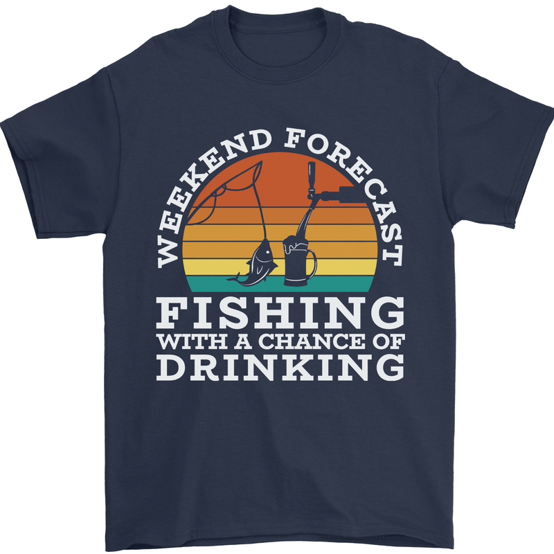 Fishing Forecast Funny Fisherman Beer Alcohol Mens T-Shirt 100% Cotton Navy Blue