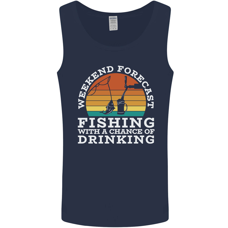 Fishing Forecast Funny Fisherman Beer Alcohol Mens Vest Tank Top Navy Blue