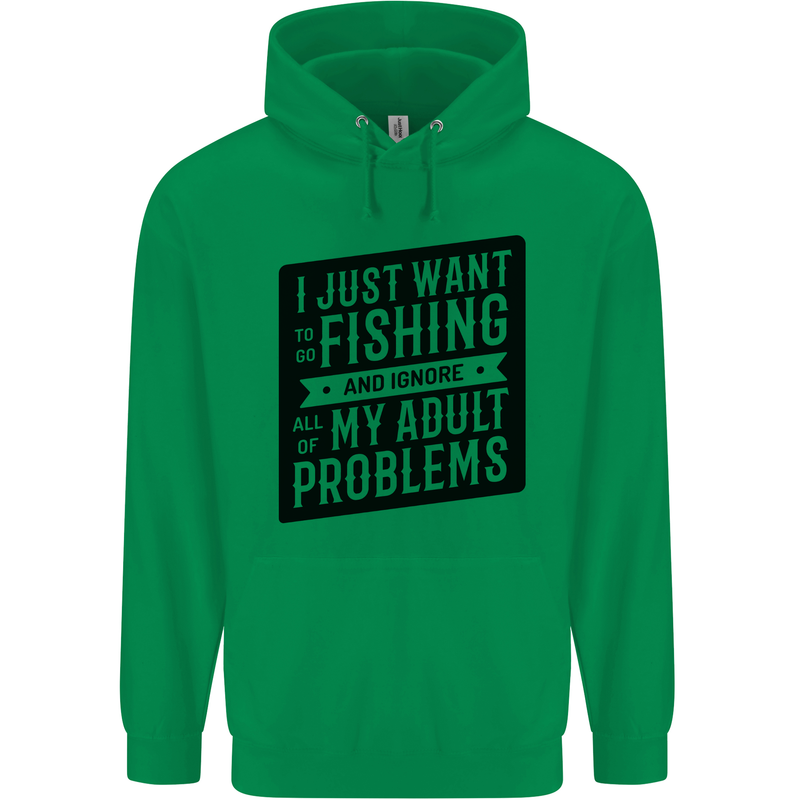 Fishing Ignore All of My Adult Problems Funny Mens 80% Cotton Hoodie Irish Green