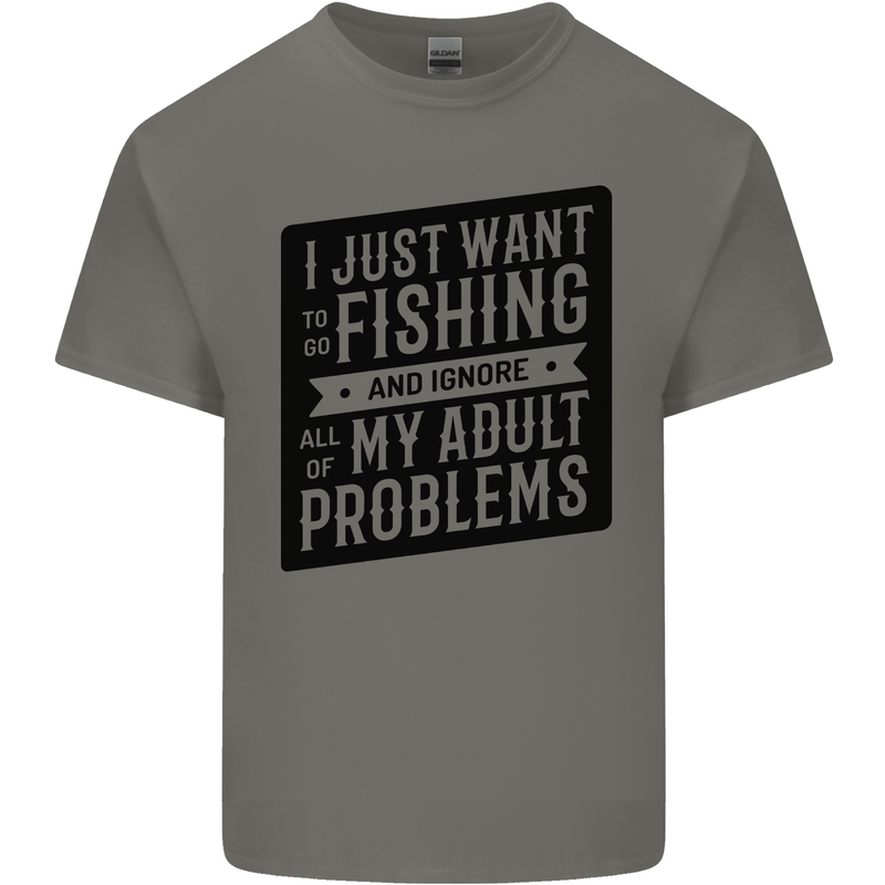 Fishing Ignore All of My Adult Problems Funny Mens Cotton T-Shirt Tee Top Charcoal