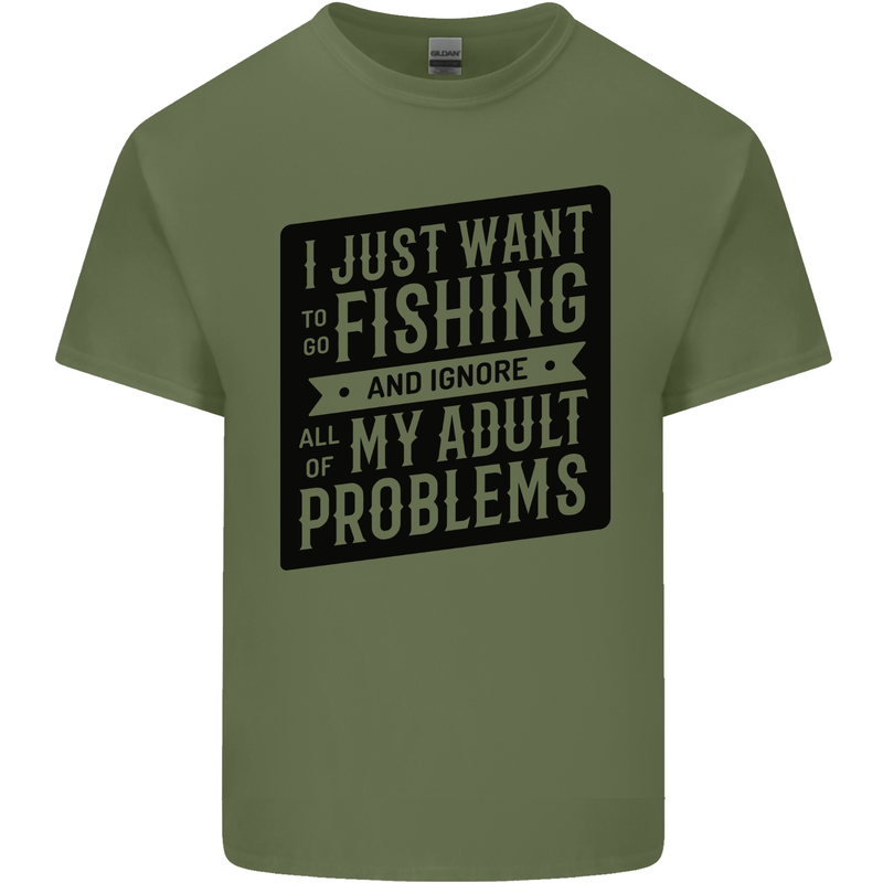 Fishing Ignore All of My Adult Problems Funny Mens Cotton T-Shirt Tee Top Military Green