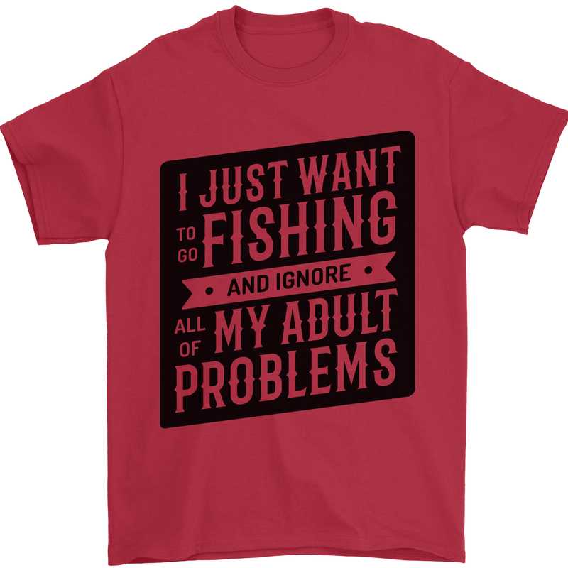 Fishing Ignore All of My Adult Problems Funny Mens T-Shirt 100% Cotton Red
