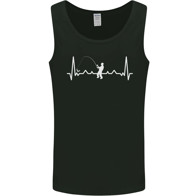 Fishing Pulse ECG Fisherman Heart Beat Mens Vest Tank Top Black