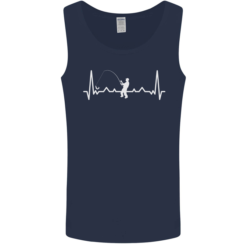 Fishing Pulse ECG Fisherman Heart Beat Mens Vest Tank Top Navy Blue