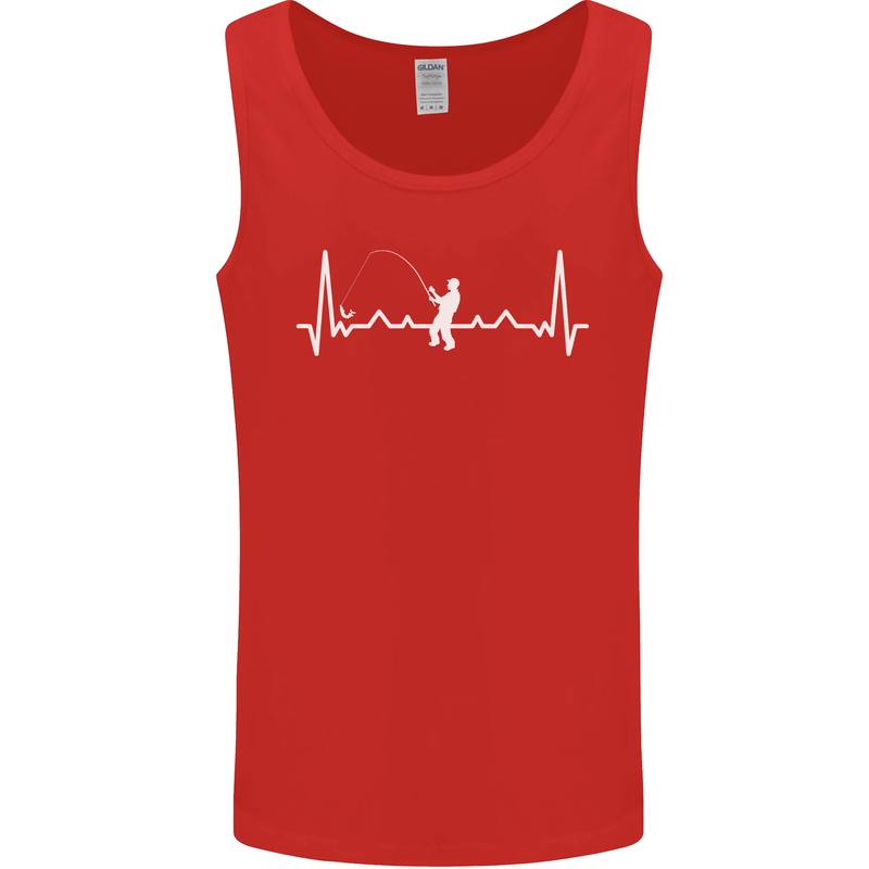 Fishing Pulse ECG Fisherman Heart Beat Mens Vest Tank Top Red