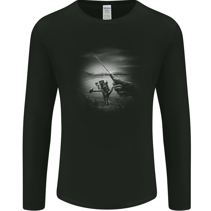 Fishing Rod And Reel Fisherman Mens Long Sleeve T-Shirt Black