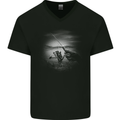 Fishing Rod And Reel Fisherman Mens V-Neck Cotton T-Shirt Black