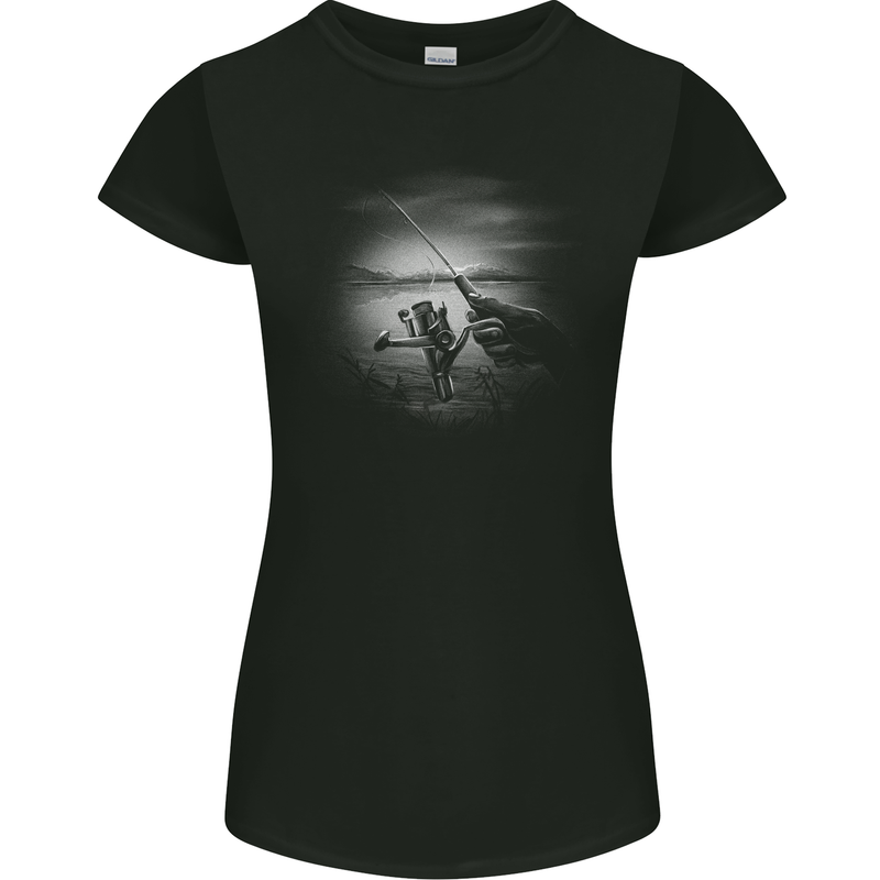 Fishing Rod And Reel Fisherman Womens Petite Cut T-Shirt Black