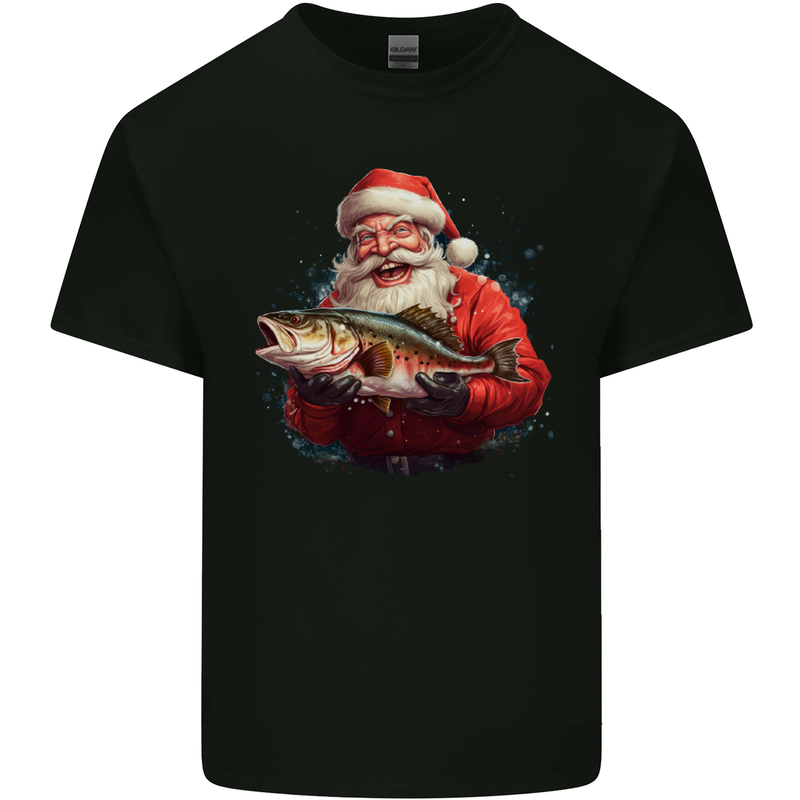 Fishing Santa Claus Fisherman Christmas Kids T-Shirt Childrens Black