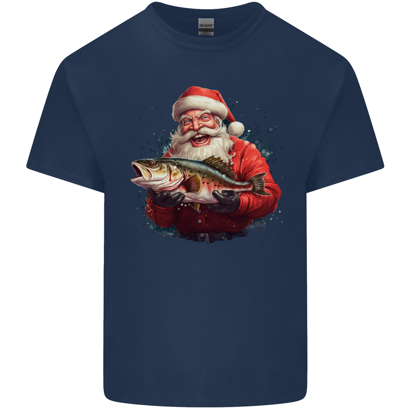 Fishing Santa Claus Fisherman Christmas Kids T-Shirt Childrens Navy Blue