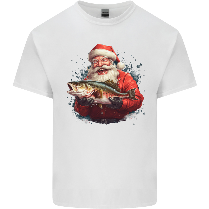 Fishing Santa Claus Fisherman Christmas Kids T-Shirt Childrens White