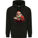 Fishing Santa Claus Fisherman Christmas Mens 80% Cotton Hoodie Black