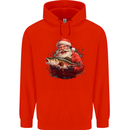 Fishing Santa Claus Fisherman Christmas Mens 80% Cotton Hoodie Bright Red