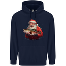 Fishing Santa Claus Fisherman Christmas Mens 80% Cotton Hoodie Navy Blue