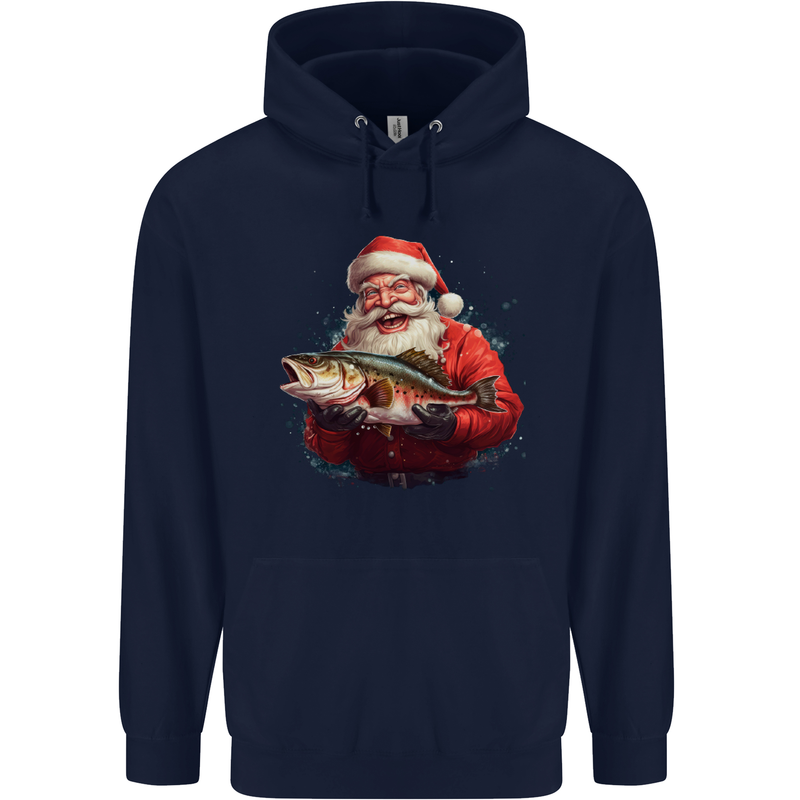 Fishing Santa Claus Fisherman Christmas Mens 80% Cotton Hoodie Navy Blue