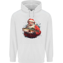Fishing Santa Claus Fisherman Christmas Mens 80% Cotton Hoodie White