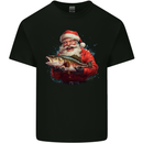 Fishing Santa Claus Fisherman Christmas Mens Cotton T-Shirt Tee Top Black