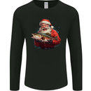 Fishing Santa Claus Fisherman Christmas Mens Long Sleeve T-Shirt Black
