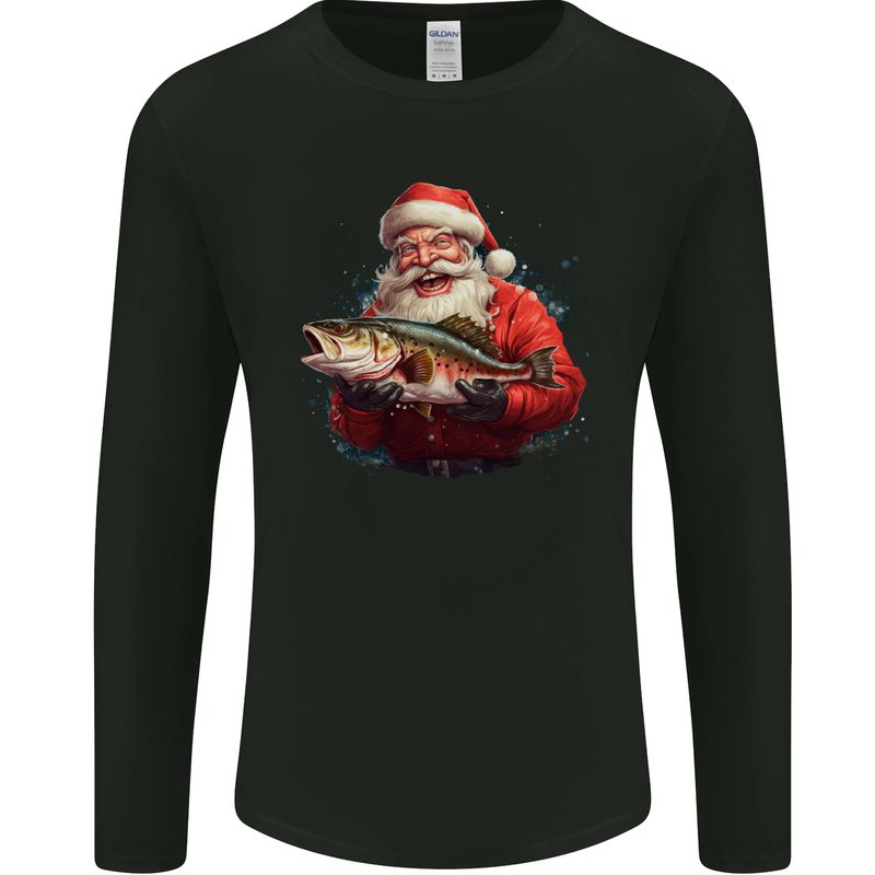 Fishing Santa Claus Fisherman Christmas Mens Long Sleeve T-Shirt Black