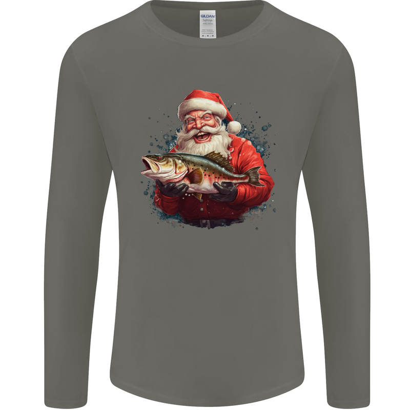 Fishing Santa Claus Fisherman Christmas Mens Long Sleeve T-Shirt Charcoal