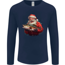 Fishing Santa Claus Fisherman Christmas Mens Long Sleeve T-Shirt Navy Blue