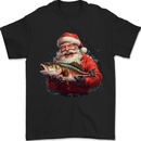 Fishing Santa Claus Fisherman Christmas Mens T-Shirt 100% Cotton Black