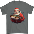 Fishing Santa Claus Fisherman Christmas Mens T-Shirt 100% Cotton Charcoal