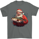 Fishing Santa Claus Fisherman Christmas Mens T-Shirt 100% Cotton Charcoal