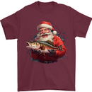 Fishing Santa Claus Fisherman Christmas Mens T-Shirt 100% Cotton Maroon