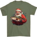 Fishing Santa Claus Fisherman Christmas Mens T-Shirt 100% Cotton Military Green
