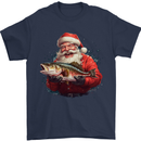 Fishing Santa Claus Fisherman Christmas Mens T-Shirt 100% Cotton Navy Blue