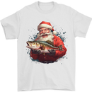 Fishing Santa Claus Fisherman Christmas Mens T-Shirt 100% Cotton White