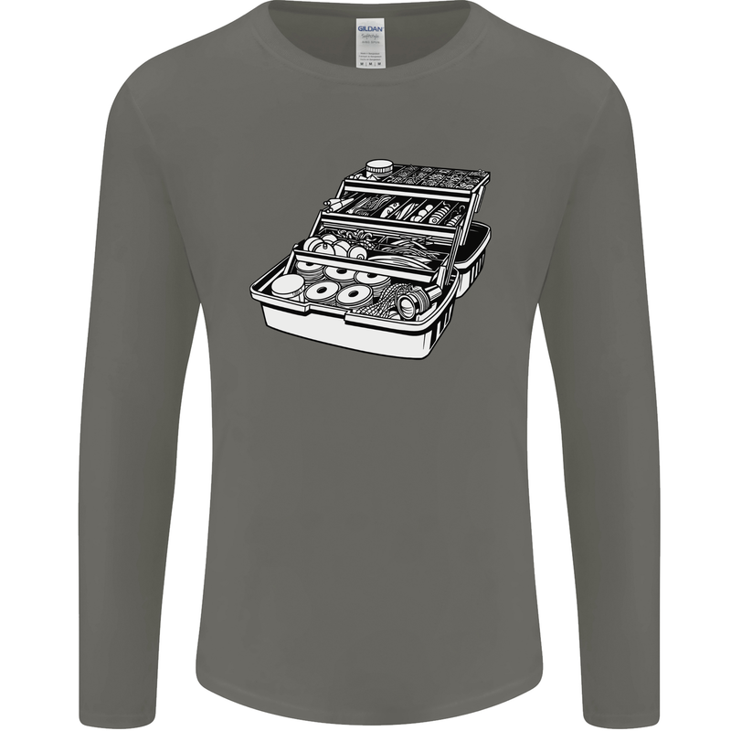 Fishing Tackle Box Fisherman Mens Long Sleeve T-Shirt Charcoal