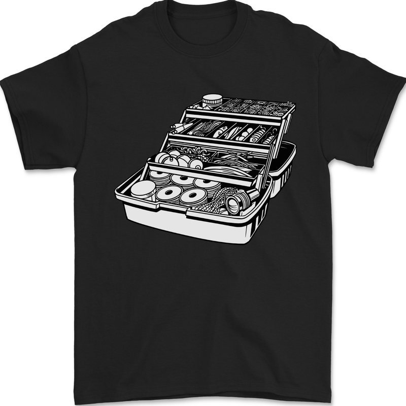 Fishing Tackle Box Fisherman Mens T-Shirt 100% Cotton Black