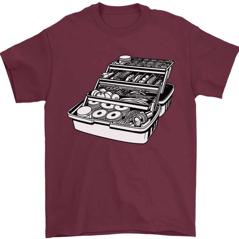 Fishing Tackle Box Fisherman Mens T-Shirt 100% Cotton Maroon
