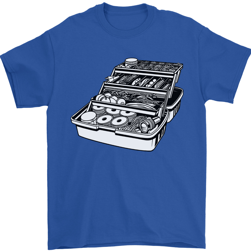 Fishing Tackle Box Fisherman Mens T-Shirt 100% Cotton Royal Blue