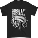 Fishing Trout USA Flag Fisherman America Fish Mens T-Shirt 100% Cotton Black