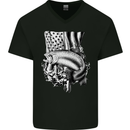 Fishing Trout USA Flag Fisherman America Fish Mens V-Neck Cotton T-Shirt Black