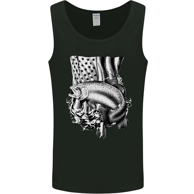 Fishing Trout USA Flag Fisherman America Fish Mens Vest Tank Top Black