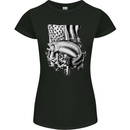 Fishing Trout USA Flag Fisherman America Fish Womens Petite Cut T-Shirt Black
