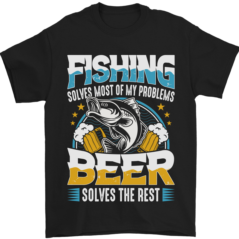 a black t - shirt that says fishing solves most of my problems funny fathers day