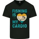 Fishing is My Cardio Funny Fisherman 1 Mens V-Neck Cotton T-Shirt Black