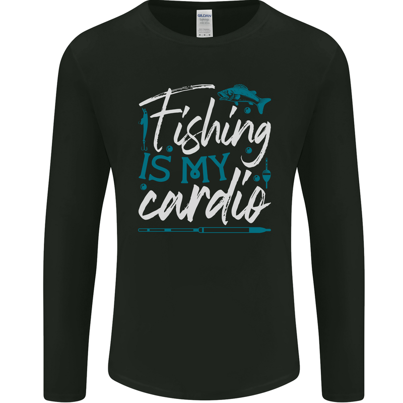 Fishing is My Cardio Funny Fisherman 2 Mens Long Sleeve T-Shirt Black