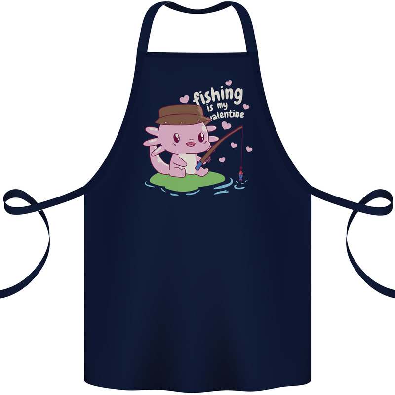 Fishing is My Valentine Funny Axolotl Cotton Apron 100% Organic Navy Blue