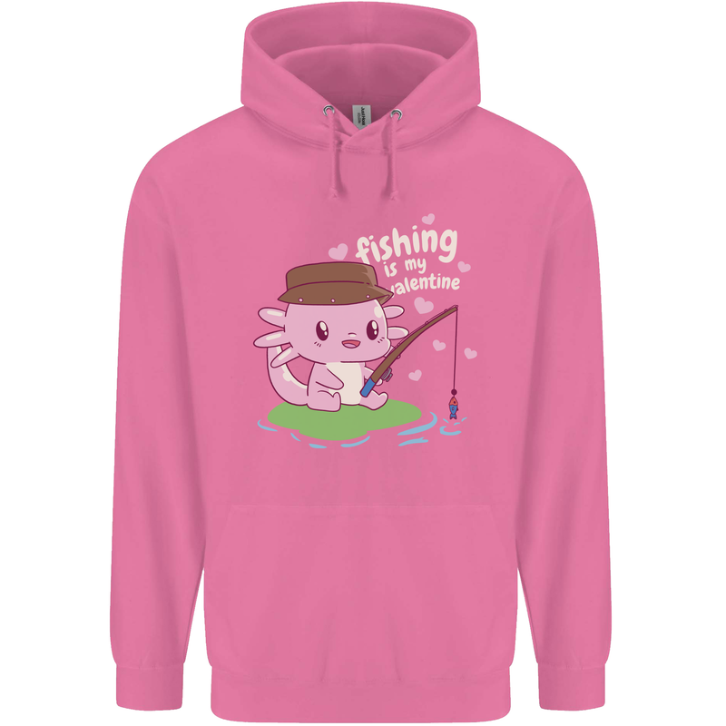 Fishing is My Valentine Funny Axolotl Mens 80% Cotton Hoodie Azelea