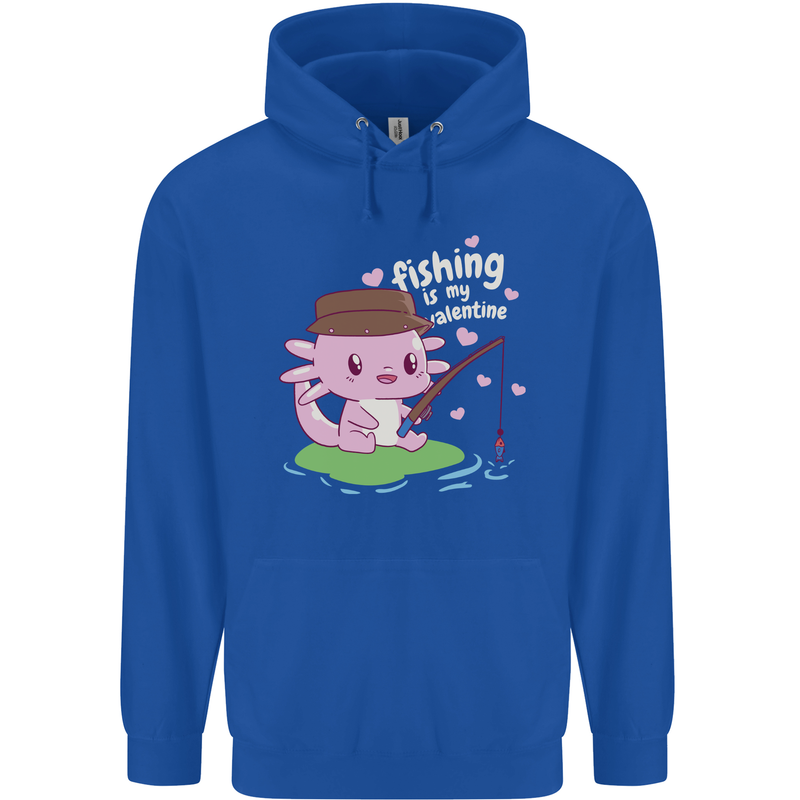 Fishing is My Valentine Funny Axolotl Mens 80% Cotton Hoodie Royal Blue