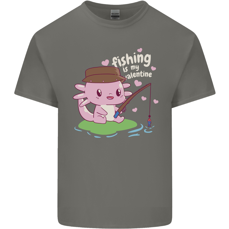 Fishing is My Valentine Funny Axolotl Mens Cotton T-Shirt Tee Top Charcoal