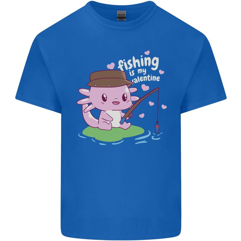Fishing is My Valentine Funny Axolotl Mens Cotton T-Shirt Tee Top Royal Blue